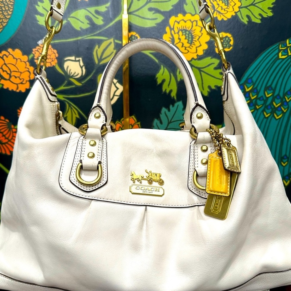 Coach White Leather Handbag with Gold Accents